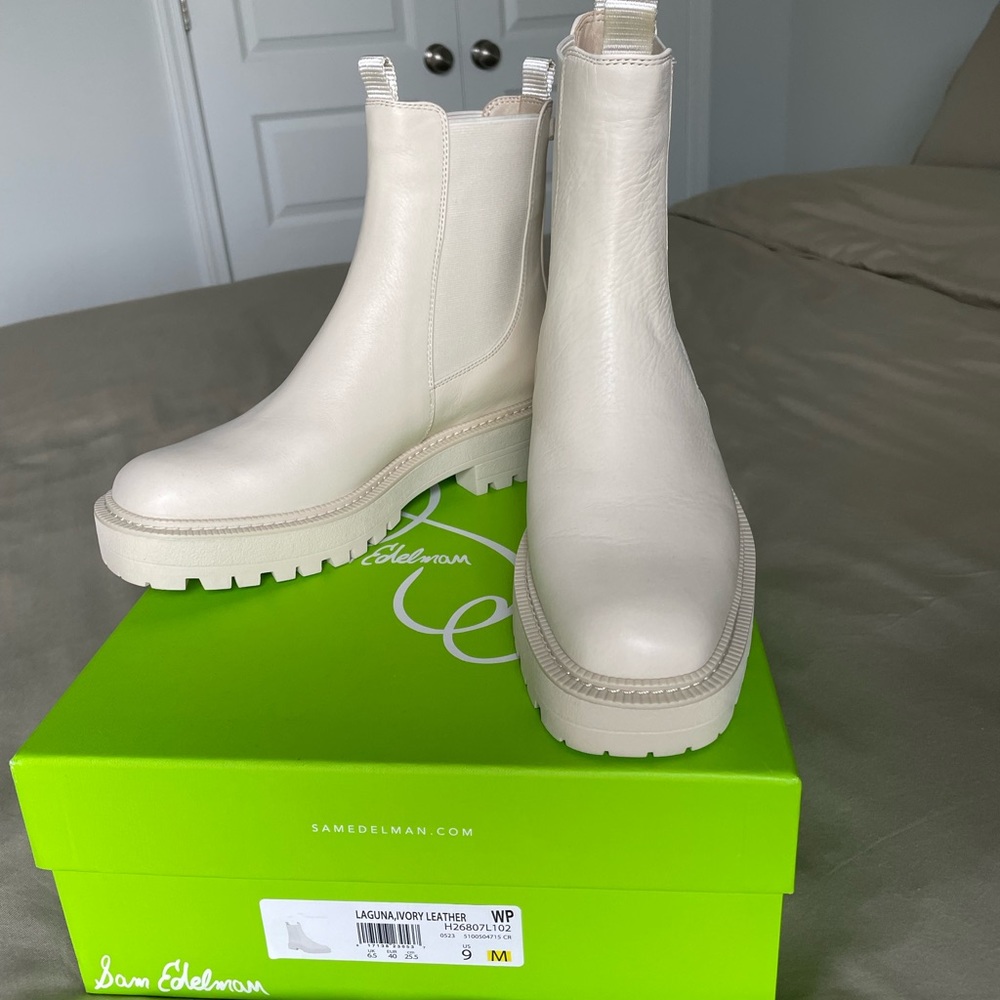 BRAND NEW Sam Edelman, Laguna Ivory, leather boots. Never been worn!